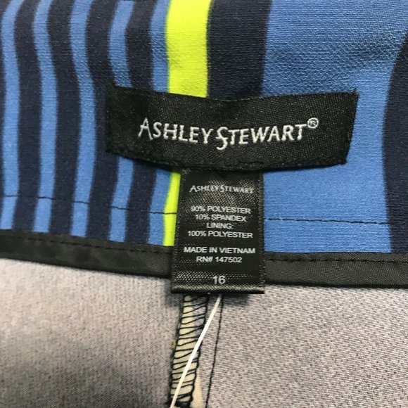 Ashley Stewart plus size 16 Striped paper bag Pants peacoat Elastic belt NWT - Picture 4 of 11